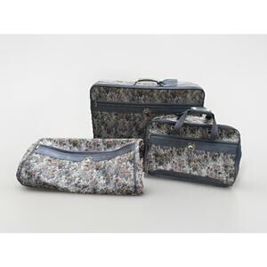Vintage Jaguar Luggage Tapestry 3 Piece Set Floral JC Penny Carry On Garment